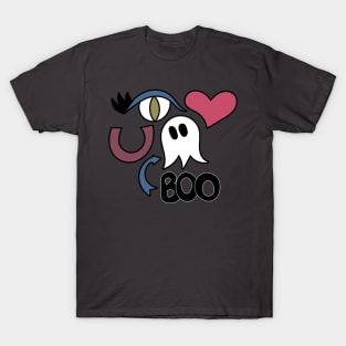 Cute Eye Love You Boo Cartoon Text Art T-Shirt